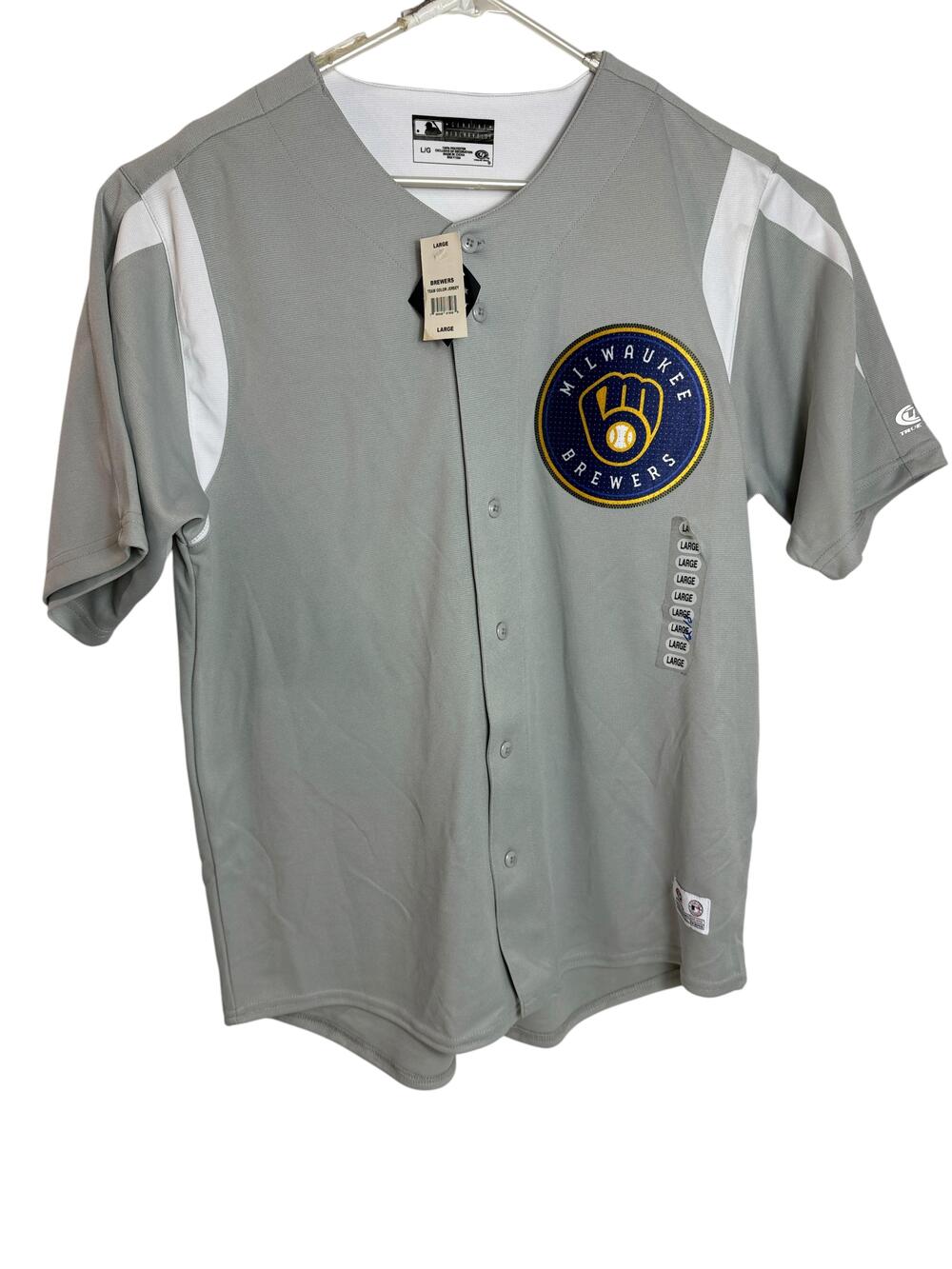 Milwaukee Brewers Jersey Mens Large Gray MLB Baseball Button Genuine Merchandise